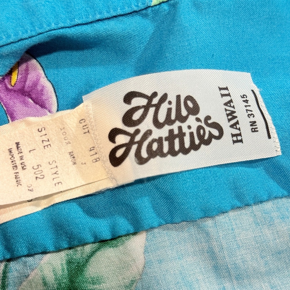 Hilo Hattie Mens VTG 80 Tropical Floral Rayon Hawaiian Aloha Shirt,Blue Pink,L - Picture 2 of 11